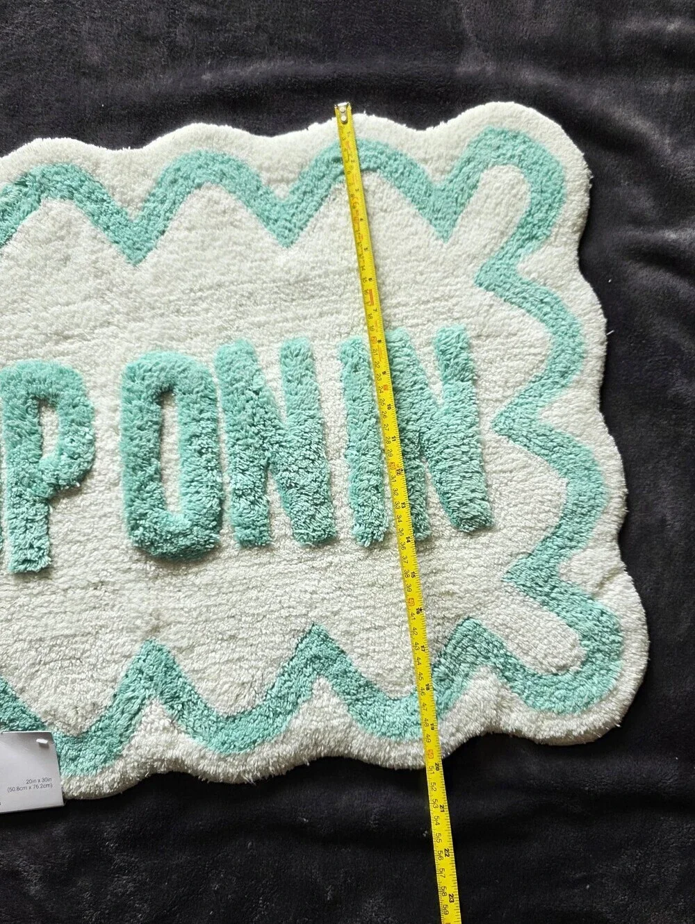New Easter Bunny Brights Hop on In Scalloped Bath Rug, 20 × 30 in, white & teal
